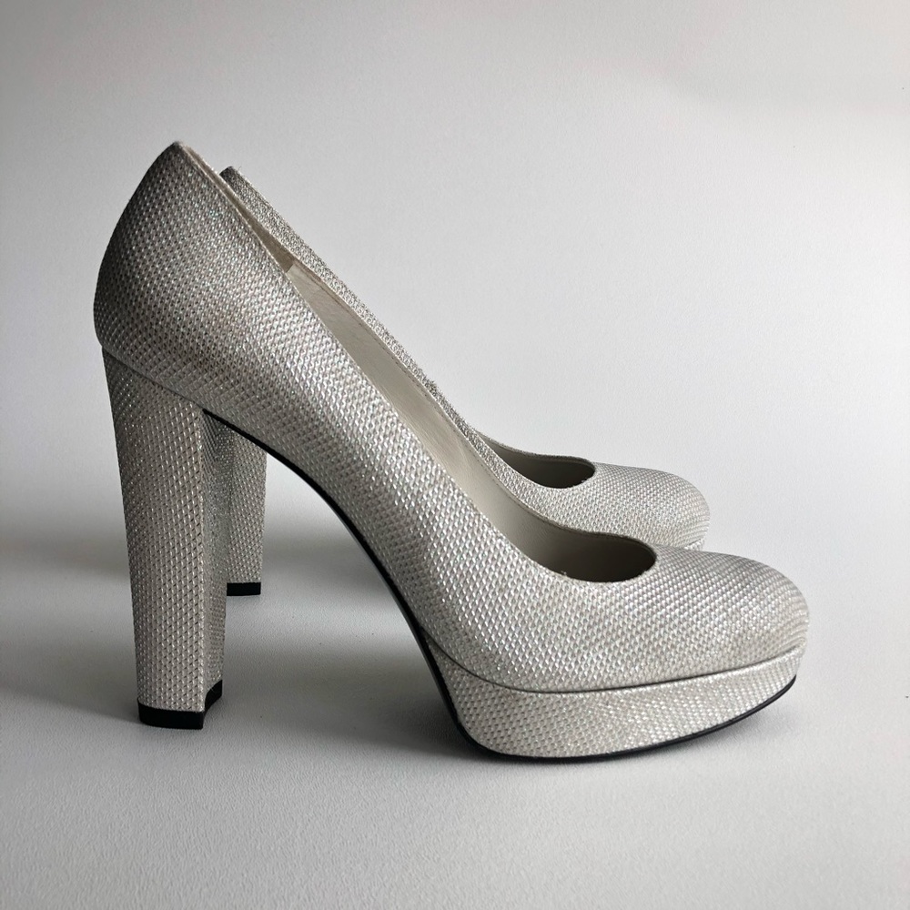 STUART WEITZMAN Silver Bling Studded Pumps Heels - Picture 2 of 8